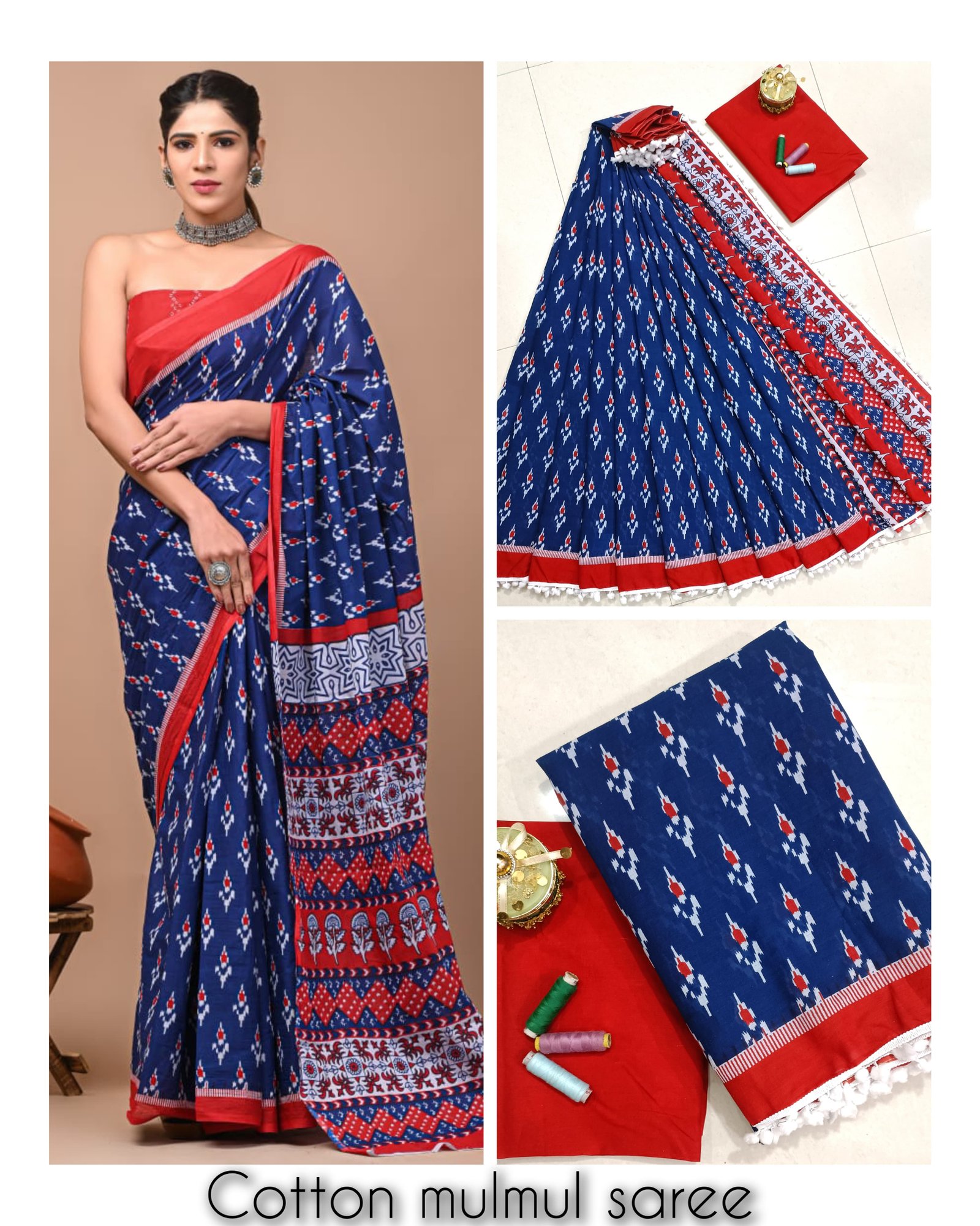 Bagru Block Print Mulmul Cotton Saree